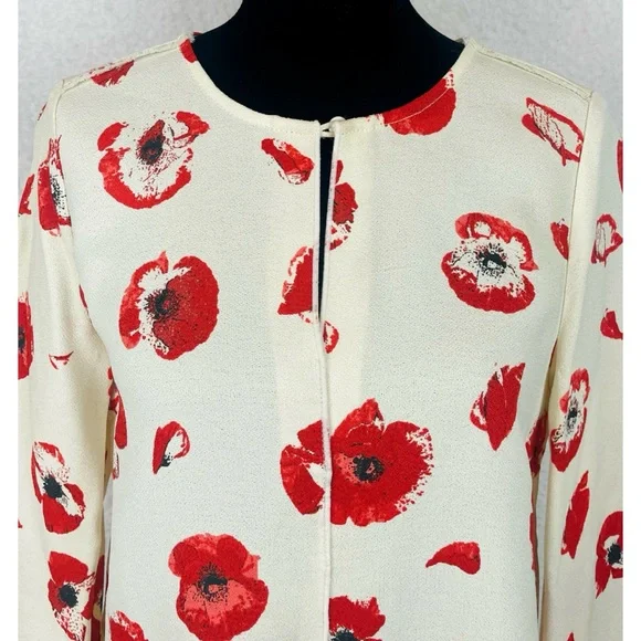 PROENZA SCHOULER • Cream/Red Poppy Print Long-Sleeve Crepe Blouse, 6 - Picture 3 of 16